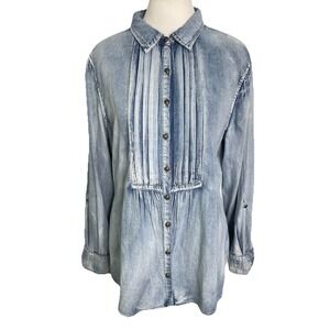 Reba Denim Chambray Shirt Top Button Up Country Western Cowgirl Rodeo Size XL